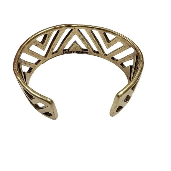 Vintage Lucky Brand Cutout Geometric Cuff Bracelet Gold Tone - Picture 1 of 4